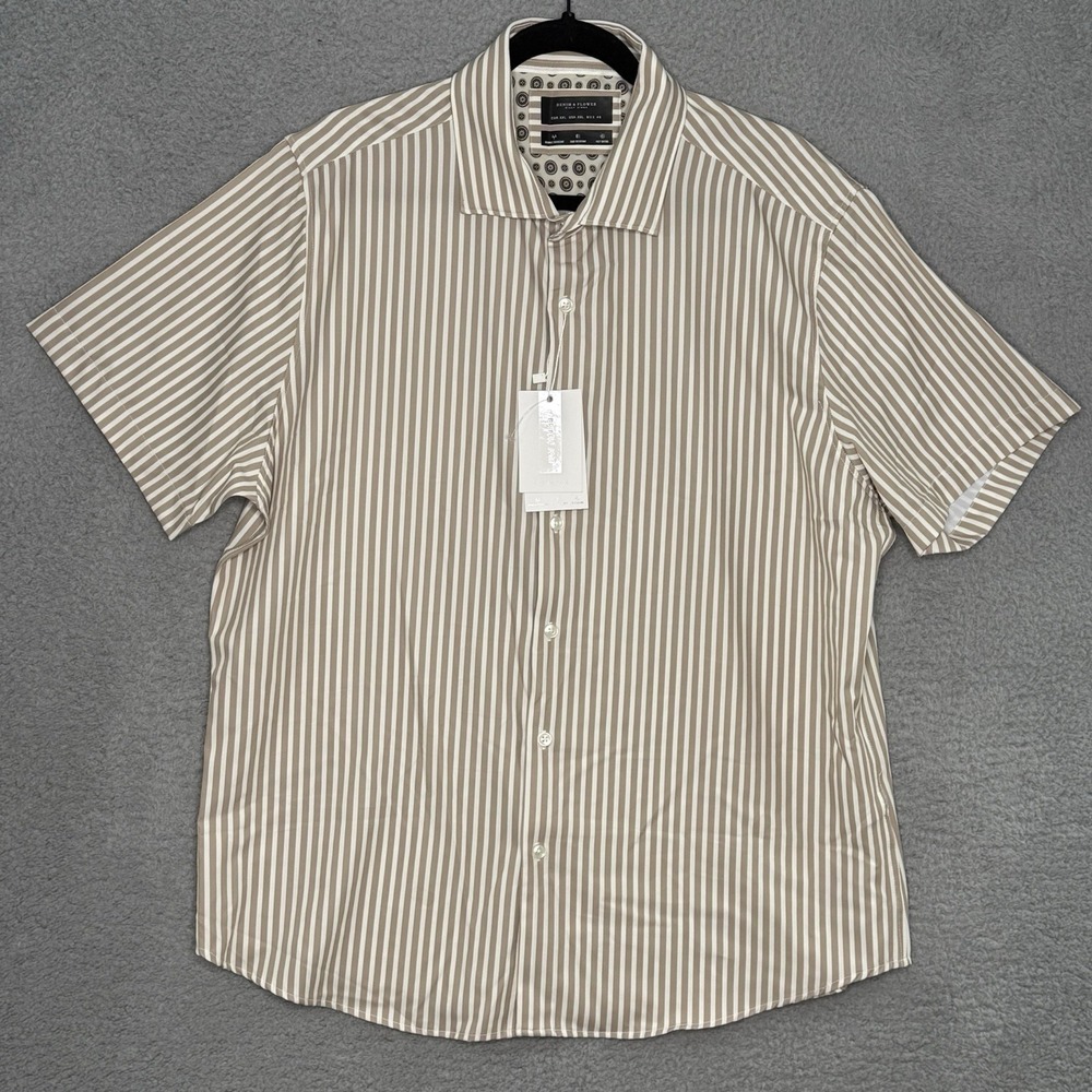 Denim &‎ Flower Ricky Singh Men's XXL 2XL Striped Button Shirt Tech Stretch NWT